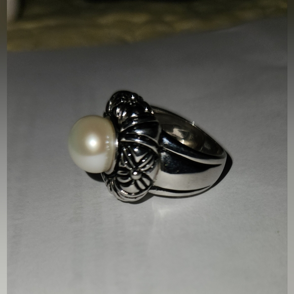Heavy Sterling Silver Ring Pearl Chunky Celtic large pearl